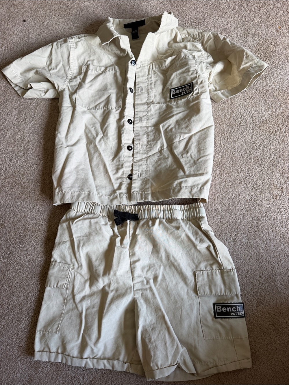 Bench Kids Cream Short-Sleeve Button-Front Shirt & Shorts Set